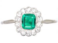 Edwardian Platinum, Emerald & Diamond Cluster Ring