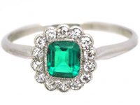 Edwardian Platinum, Emerald & Diamond Cluster Ring