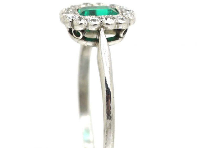 Edwardian Platinum, Emerald & Diamond Cluster Ring