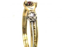 Georgian 15ct Gold Fede Ring set with Rose Diamonds & a Garnet