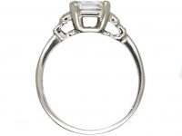 Art Deco Platinum Ring set with an Asscher Cut Diamond with Step Cut Shoulders set with Baguette Cut Diamonds