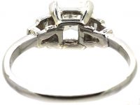 Art Deco Platinum Ring set with an Asscher Cut Diamond with Step Cut Shoulders set with Baguette Cut Diamonds