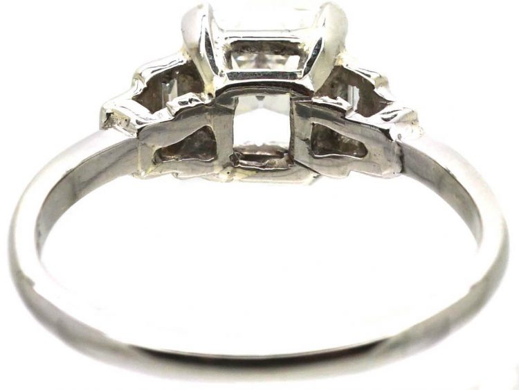 Art Deco Platinum Ring set with an Asscher Cut Diamond with Step Cut Shoulders set with Baguette Cut Diamonds