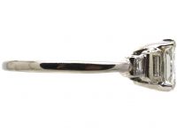 Art Deco Platinum Ring set with an Asscher Cut Diamond with Step Cut Shoulders set with Baguette Cut Diamonds