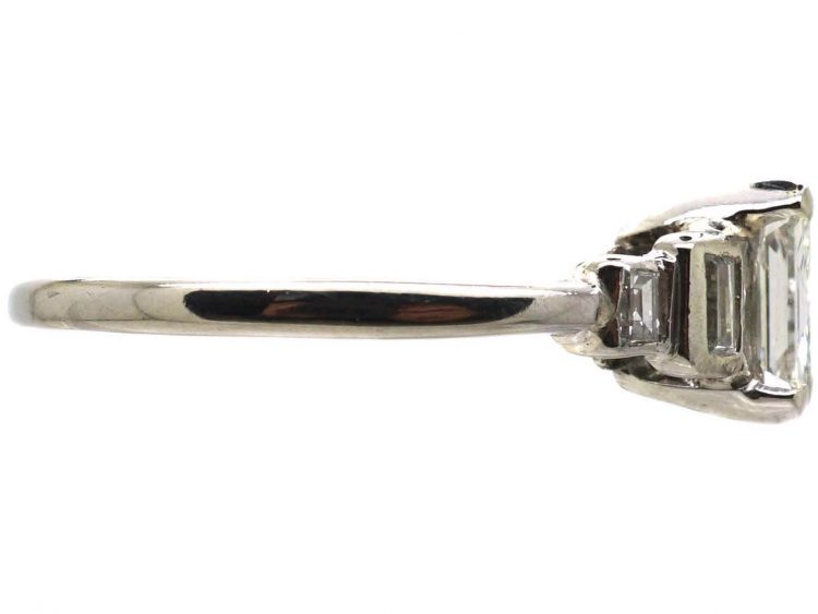 Art Deco Platinum Ring set with an Asscher Cut Diamond with Step Cut Shoulders set with Baguette Cut Diamonds