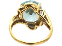 1950s 18ct Gold Ring set with an Aquamarine & Small Diamonds