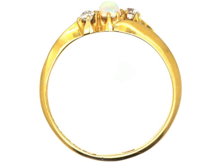 Victorian 18ct Gold Crossover Ring set with an Opal & Two Diamonds