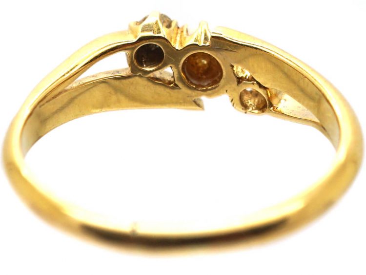 Victorian 18ct Gold Crossover Ring set with an Opal & Two Diamonds