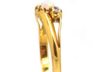 Victorian 18ct Gold Crossover Ring set with an Opal & Two Diamonds