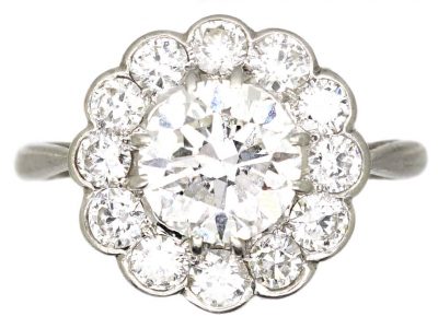 Art Deco Platinum Daisy Cluster Ring set with Diamonds