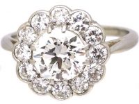 Art Deco Platinum Daisy Cluster Ring set with Diamonds