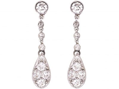 Edwardian Platinum & Diamond Drop Earrings in Original Case