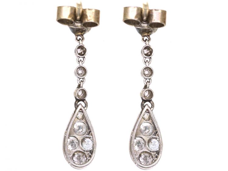 Edwardian Platinum & Diamond Drop Earrings in Original Case