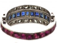 Art Deco 18ct White Gold Flip Over Ring set with Rubies, Sapphires & Diamonds