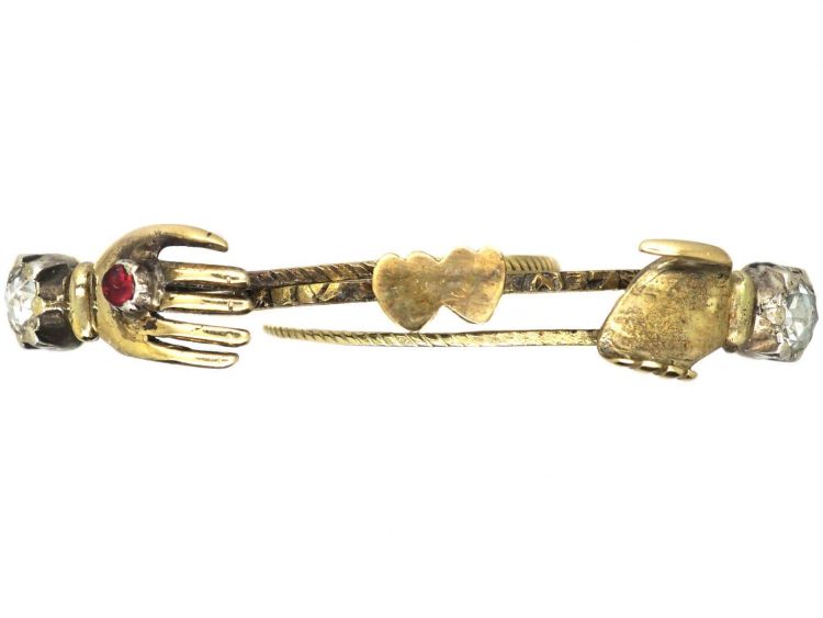 Georgian 15ct Gold Fede Ring set with Rose Diamonds & a Garnet