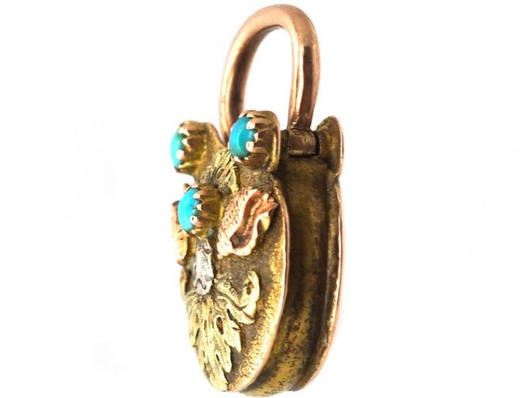 Georgian 15ct Three Colour Gold Padlock set with Turquoise