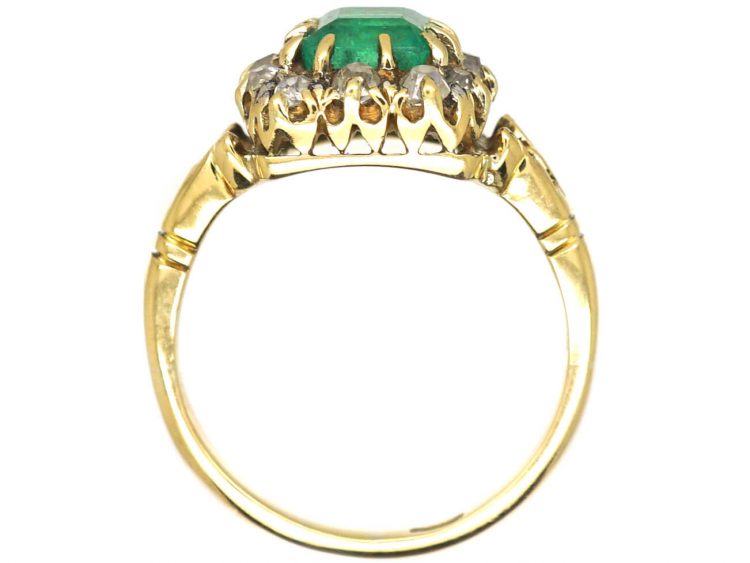 Edwardian 18ct Gold Ring set with a Rectangular Cut Emerald & Diamonds