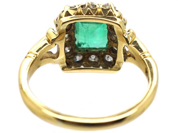 Edwardian 18ct Gold Ring set with a Rectangular Cut Emerald & Diamonds
