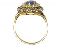 Edwardian 18ct Gold, Sapphire & Diamond Cluster Ring with Tiny Flower Motifs around the Edge