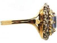 Edwardian 18ct Gold, Sapphire & Diamond Cluster Ring with Tiny Flower Motifs around the Edge