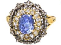 Edwardian 18ct Gold, Sapphire & Diamond Cluster Ring with Tiny Flower Motifs around the Edge