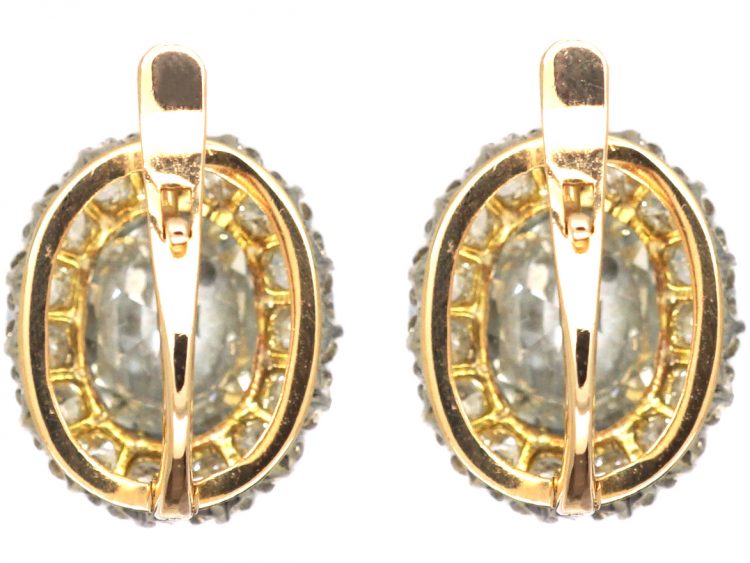 Early 20th Century 18ct Gold, Oval Cluster Earrings set with Large Diamonds