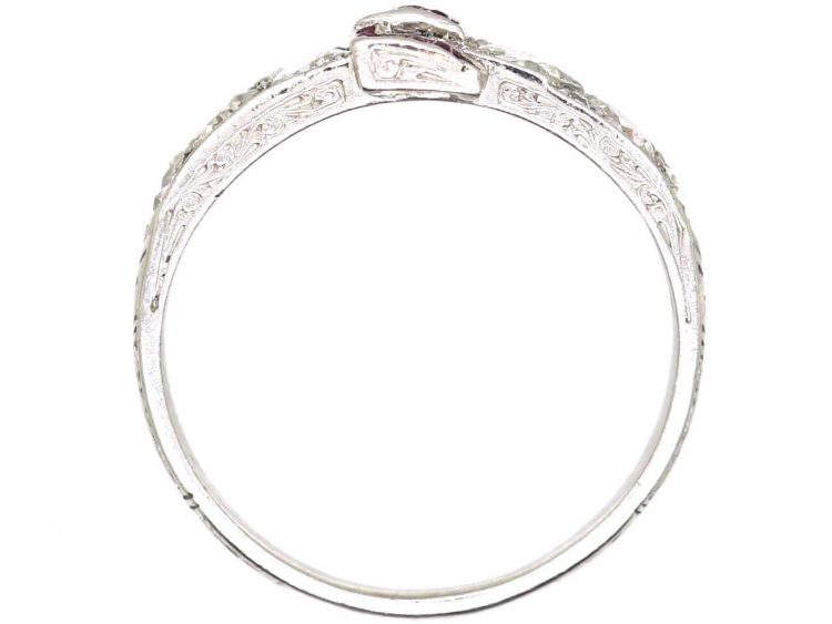 Edwardian Platinum Buckle Ring set with Diamonds & Rubies