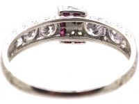 Edwardian Platinum Buckle Ring set with Diamonds & Rubies