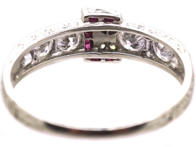 Edwardian Platinum Buckle Ring set with Diamonds & Rubies