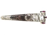 Edwardian Platinum Buckle Ring set with Diamonds & Rubies
