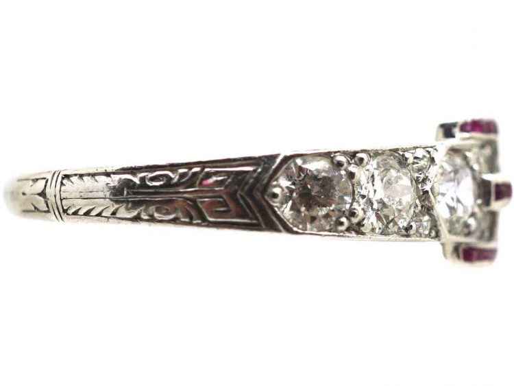 Edwardian Platinum Buckle Ring set with Diamonds & Rubies