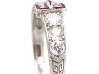 Edwardian Platinum Buckle Ring set with Diamonds & Rubies
