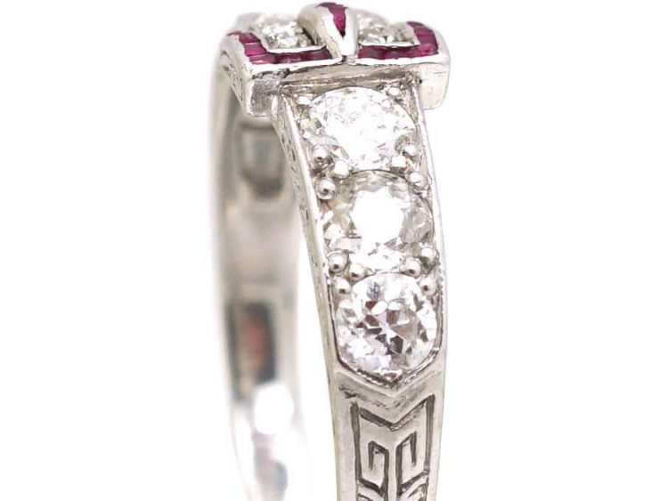Edwardian Platinum Buckle Ring set with Diamonds & Rubies
