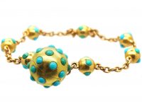 Victorian 18ct Gold Bracelet with Locket & Balls set with Turquoise