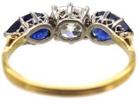 Edwardian 18ct Gold, Pear Shaped Sapphire & Diamond Ring