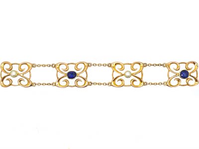 Edwardian 15ct Gold Bracelet set with Sapphires & Natural Pearls
