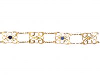 Edwardian 15ct Gold Bracelet set with Sapphires & Natural Pearls