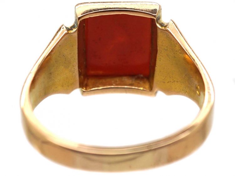 Art Deco 15ct Gold & Carnelian Signet Ring with Intaglio of a Lion with Sword & Scales