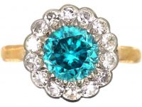 Mid 20th Century 18ct Gold & Platinum, Zircon & Diamond Cluster Ring