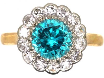 Mid 20th Century 18ct Gold & Platinum, Zircon & Diamond Cluster Ring