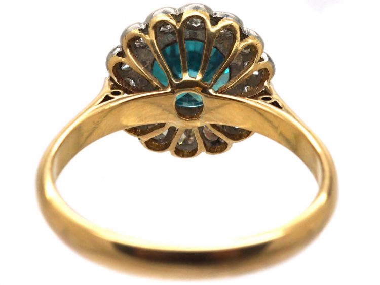 Mid 20th Century 18ct Gold & Platinum, Zircon & Diamond Cluster Ring