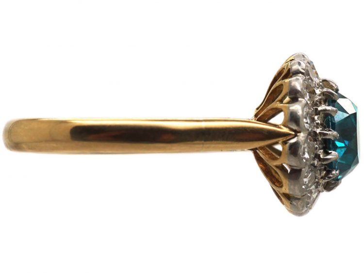 Mid 20th Century 18ct Gold & Platinum, Zircon & Diamond Cluster Ring