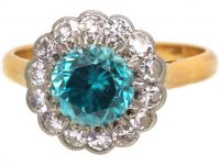 Mid 20th Century 18ct Gold & Platinum, Zircon & Diamond Cluster Ring