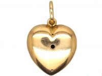 Victorian 15ct Gold Heart Shaped Pendant Pavé Set with Natural Split Pearls & a Ruby