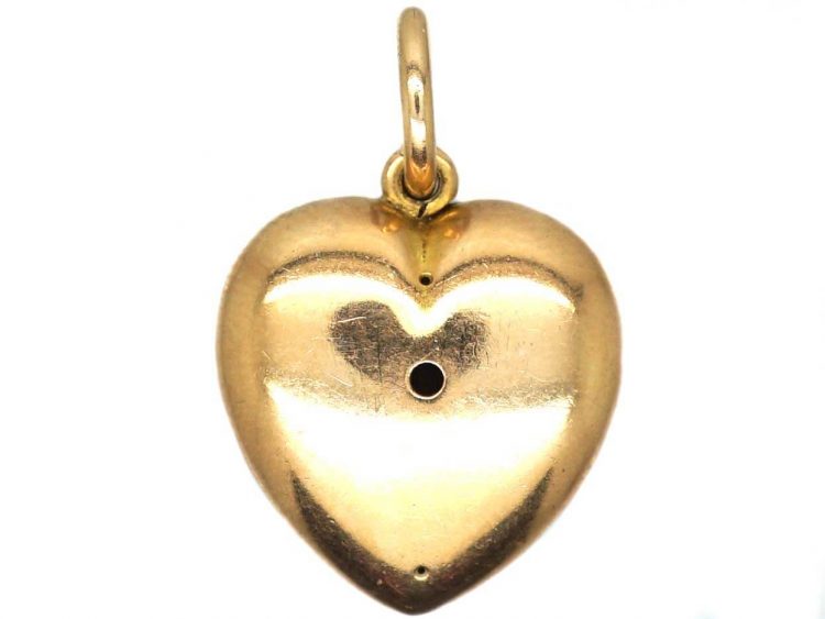 Victorian 15ct Gold Heart Shaped Pendant Pavé Set with Natural Split Pearls & a Ruby