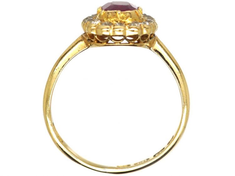 Victorian 18ct Gold, Ruby & Diamond Oval Cluster Ring