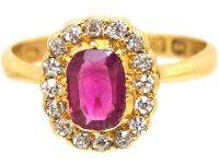 Victorian 18ct Gold, Ruby & Diamond Oval Cluster Ring