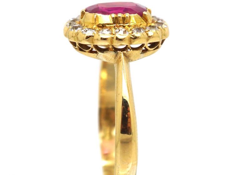 Victorian 18ct Gold, Ruby & Diamond Oval Cluster Ring
