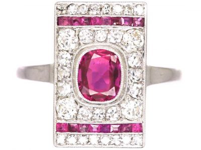 Art Deco Platinum, Ruby & Diamond Rectangular Ring