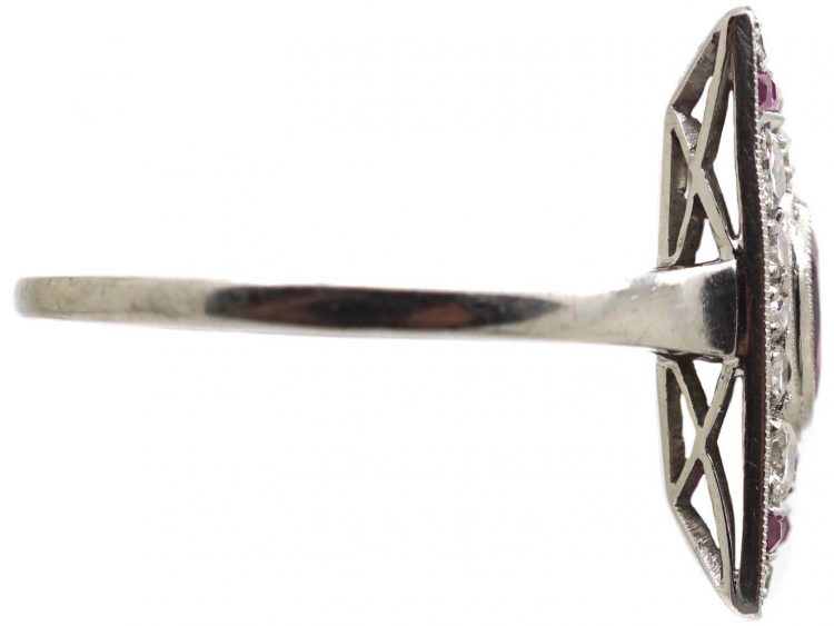 Art Deco Platinum, Ruby & Diamond Rectangular Ring